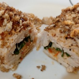 Crumbed Chicken Gordon Bleu, filled with Feta, Spinach & Tomato.