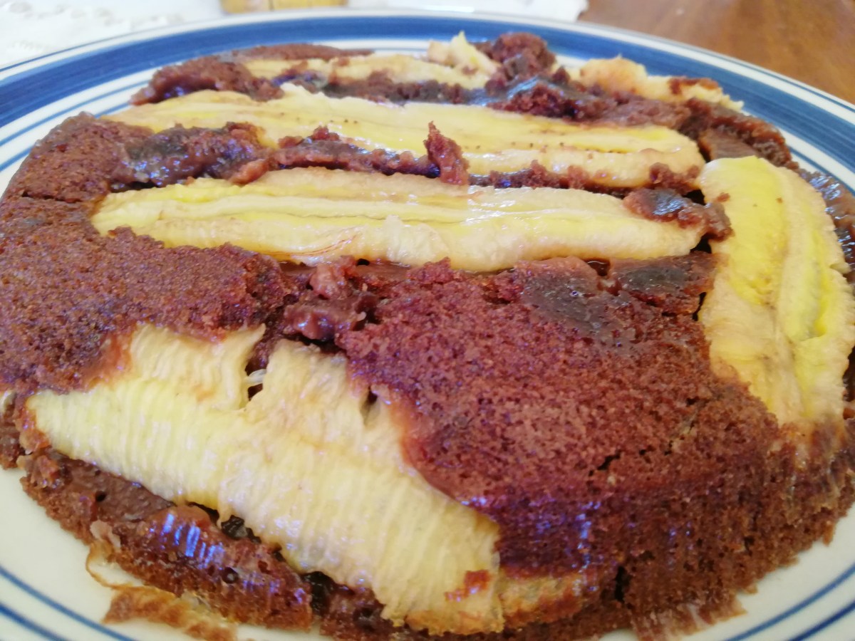 Upside-down banana chocolate cake – No Eggs!!